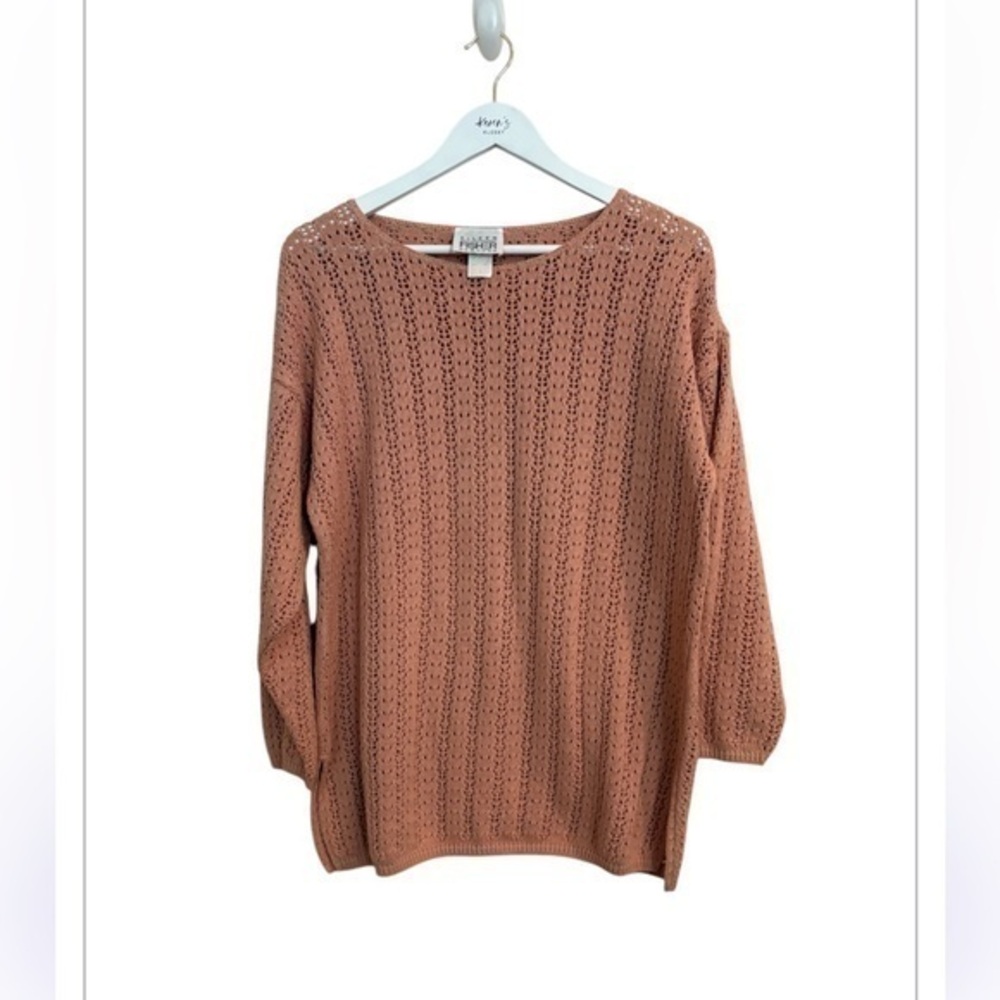 Vintage Eileen Fisher Pink Crotchet Knit Crew Neck Sweater Size 1